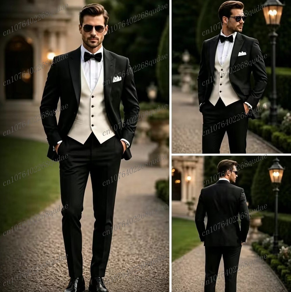 Formal Wear Jersey For Men - Formele Zwart-wit Mannen Pak Bruiloft Bruidegom