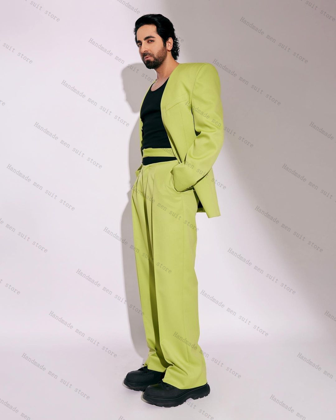 Men Formal Wear Green - Mode groene mannen pak set 2-delige
