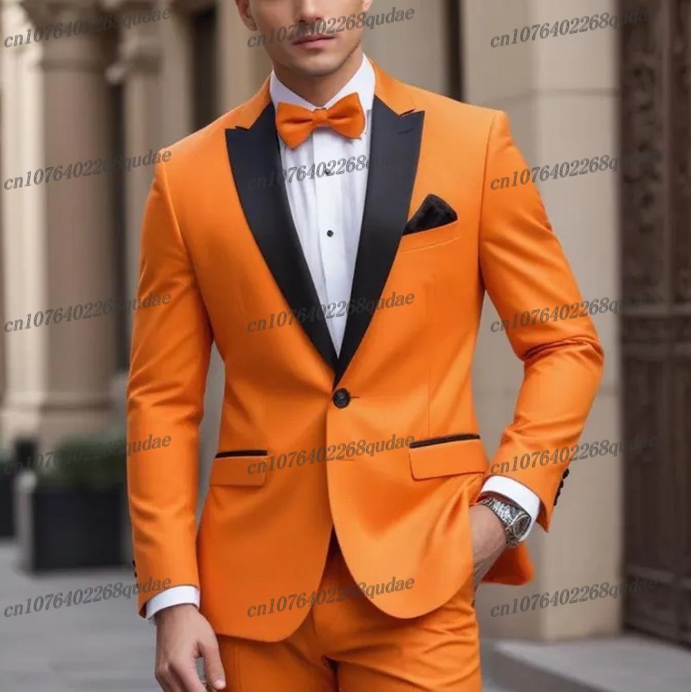 Formal Wear Jersey For Men - Zwarte Kraag Oranje Formele Mannen Pak