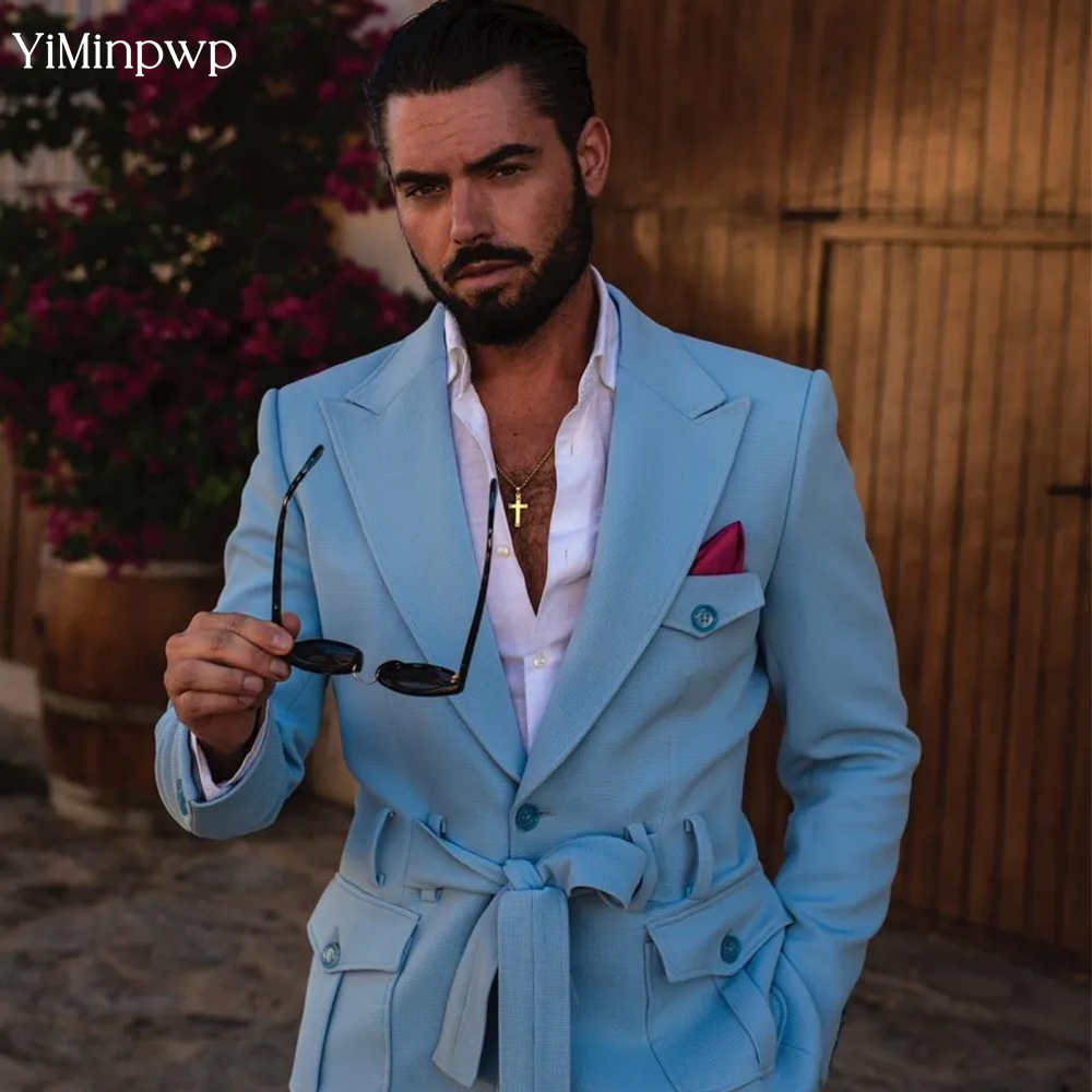 Men'S Holiday Formal Wear - Hemelsblauw Mannen Pakken 2 Stuk Zomer