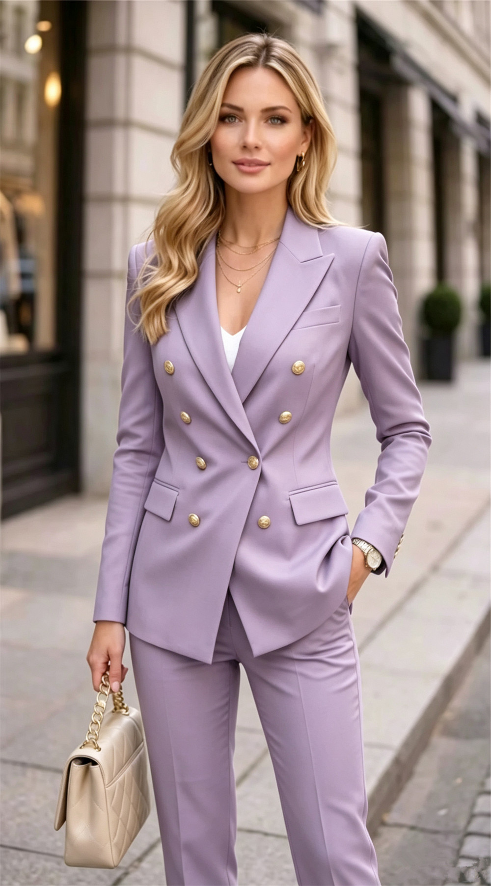 Double Breasted Blazer - Lavendel Dames Dubbelgespeld 2-delig Pak Formele
