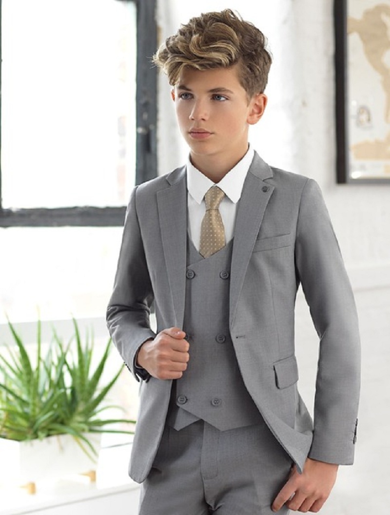 Formal Wear For Men Kids - Lichtgrijs Notch Revers Kinderpak Voor Bruiloft