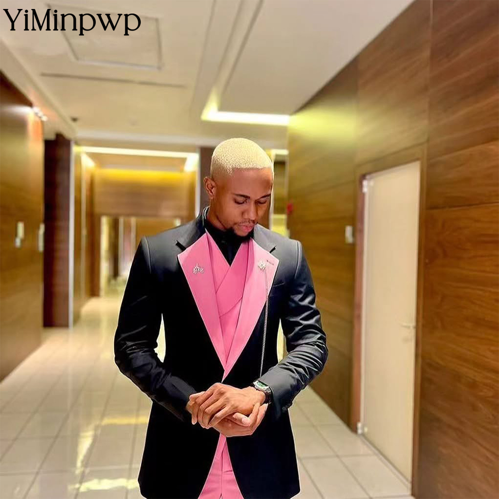 Men Formal Wear Clothes - YiMinpwp Knappe Roze Heren Pak Effen