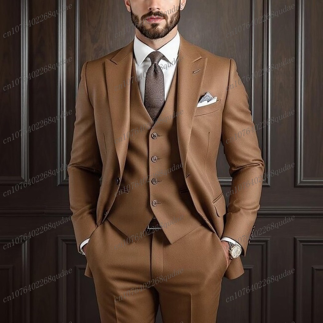 Formal Wear Jersey For Men - Bruin Formele Gelegenheid Mannen Pak Bruiloft