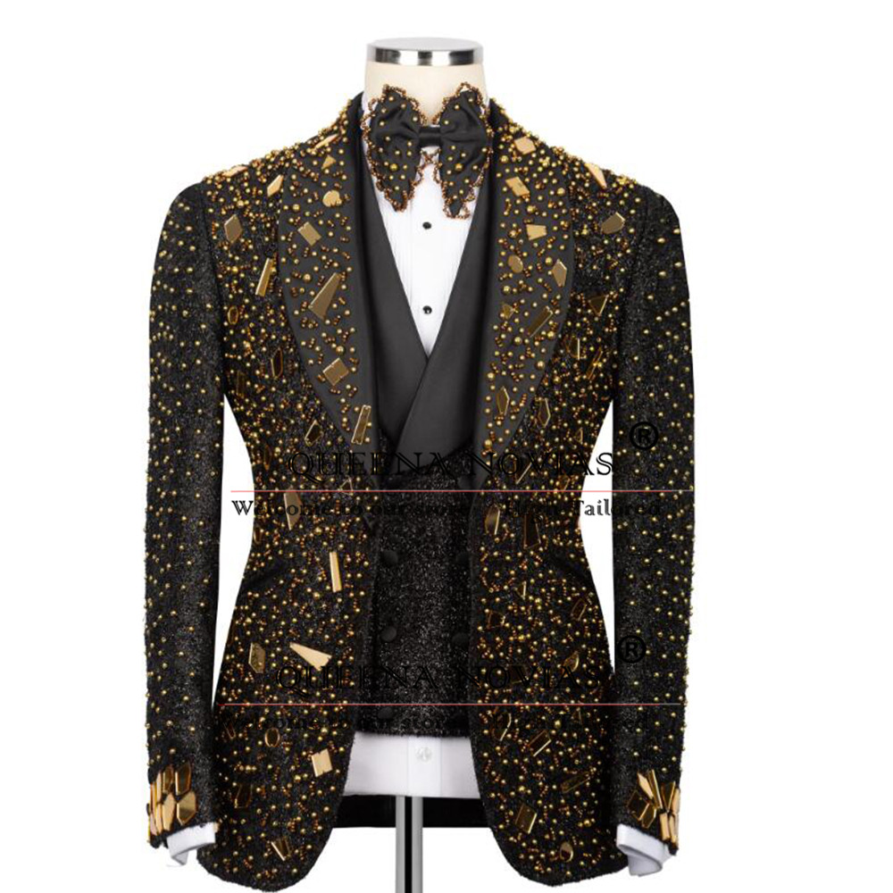 Men'S Formal Wear For Reception - Sparkly Kristallen Kralen Pak Mannen Voor