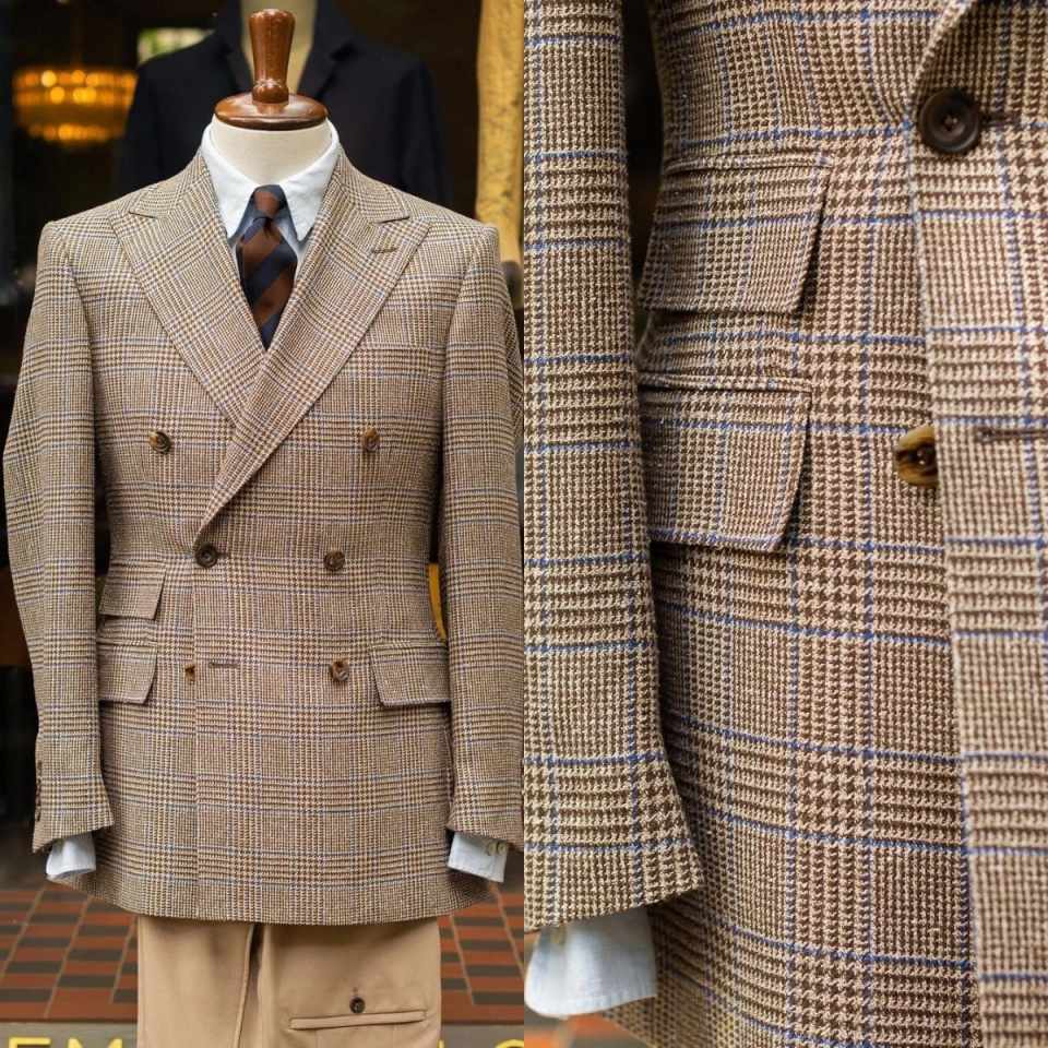Men'S Formal Wear For Reception - Retro geruit dubbelknoops herenpak met piek
