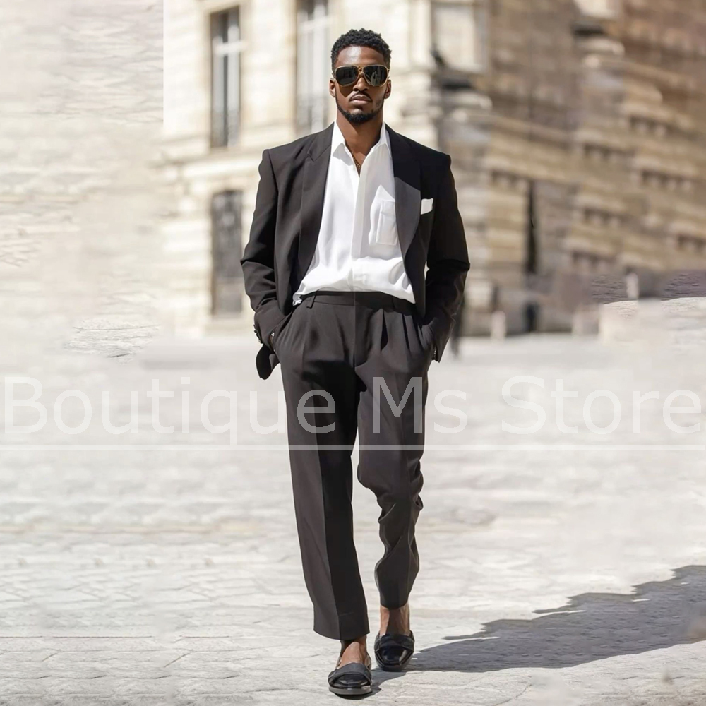 Men'S Formal Evening Wear - Donkerbruin herenpak, 2-delig, enkelrijig, bruiloft, zakelijk,