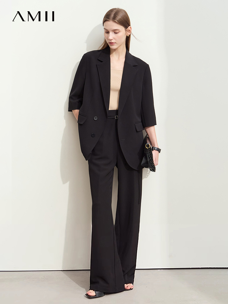 Double Breasted Blazer - Amii Minimalisme 2024 Zomer Nieuwe Commuter