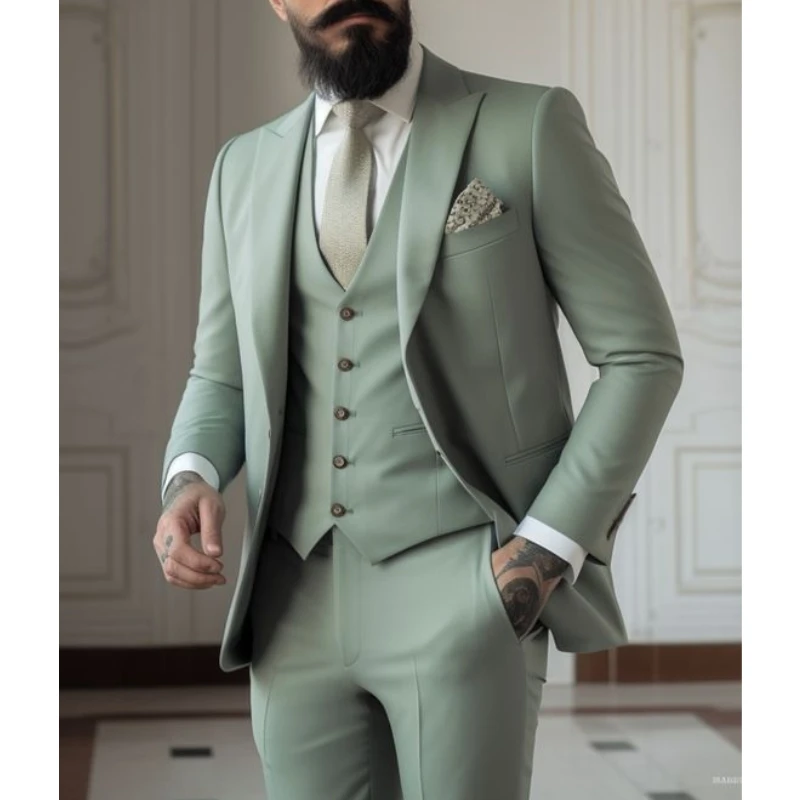 Men Formal Wear Green - Lichtgroene pakken herenpakken 3-delig trouwkleding zakelijk