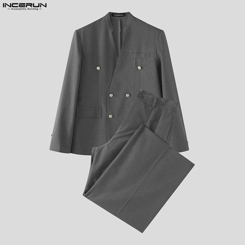 Double Breasted Blazer - INCERUN Herensets Effen Kleur V-hals Lange