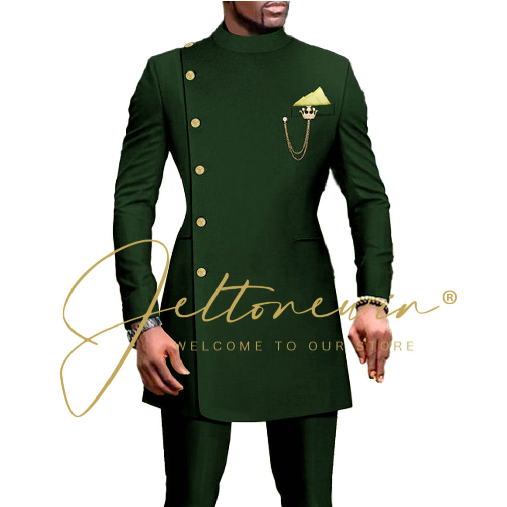 Men Formal Wear Green - Donkergroen Pak Voor Mannen Double Breasted