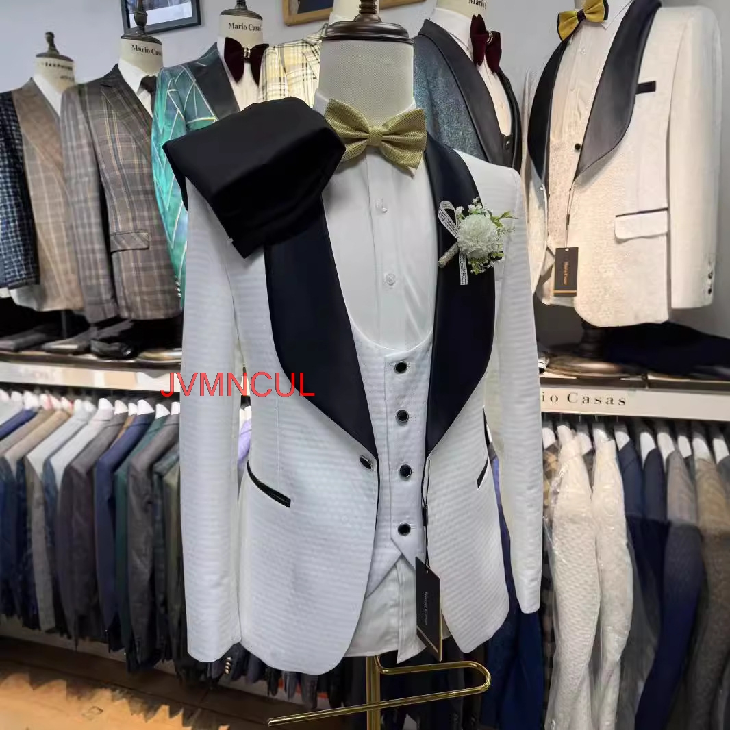 2026 Heren Wit Jacquard 3-deli - Men'S Formal Wear For Reception recensie en prijs