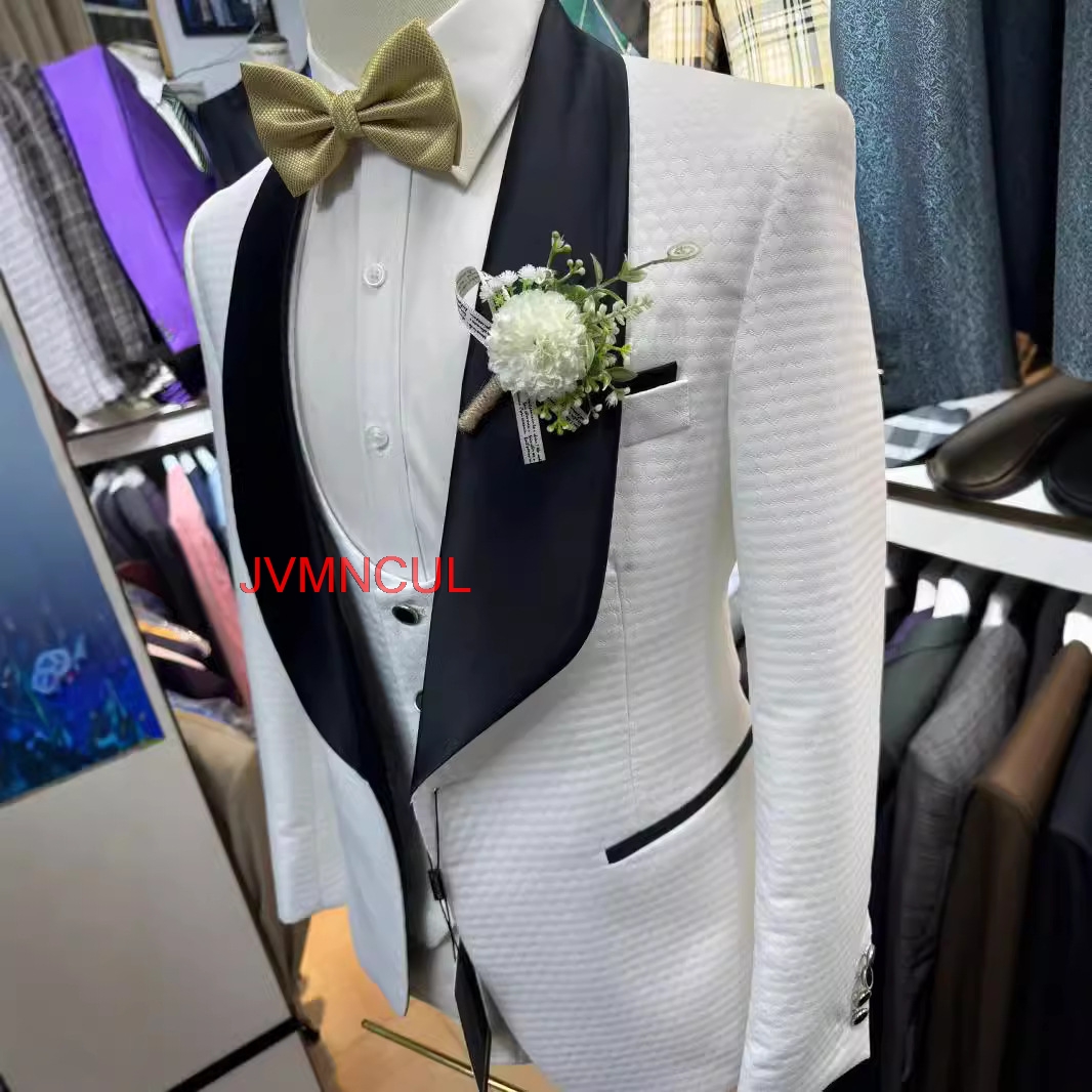 2026 Heren Wit Jacquard 3-deli - Men'S Formal Wear For Reception recensie en prijs