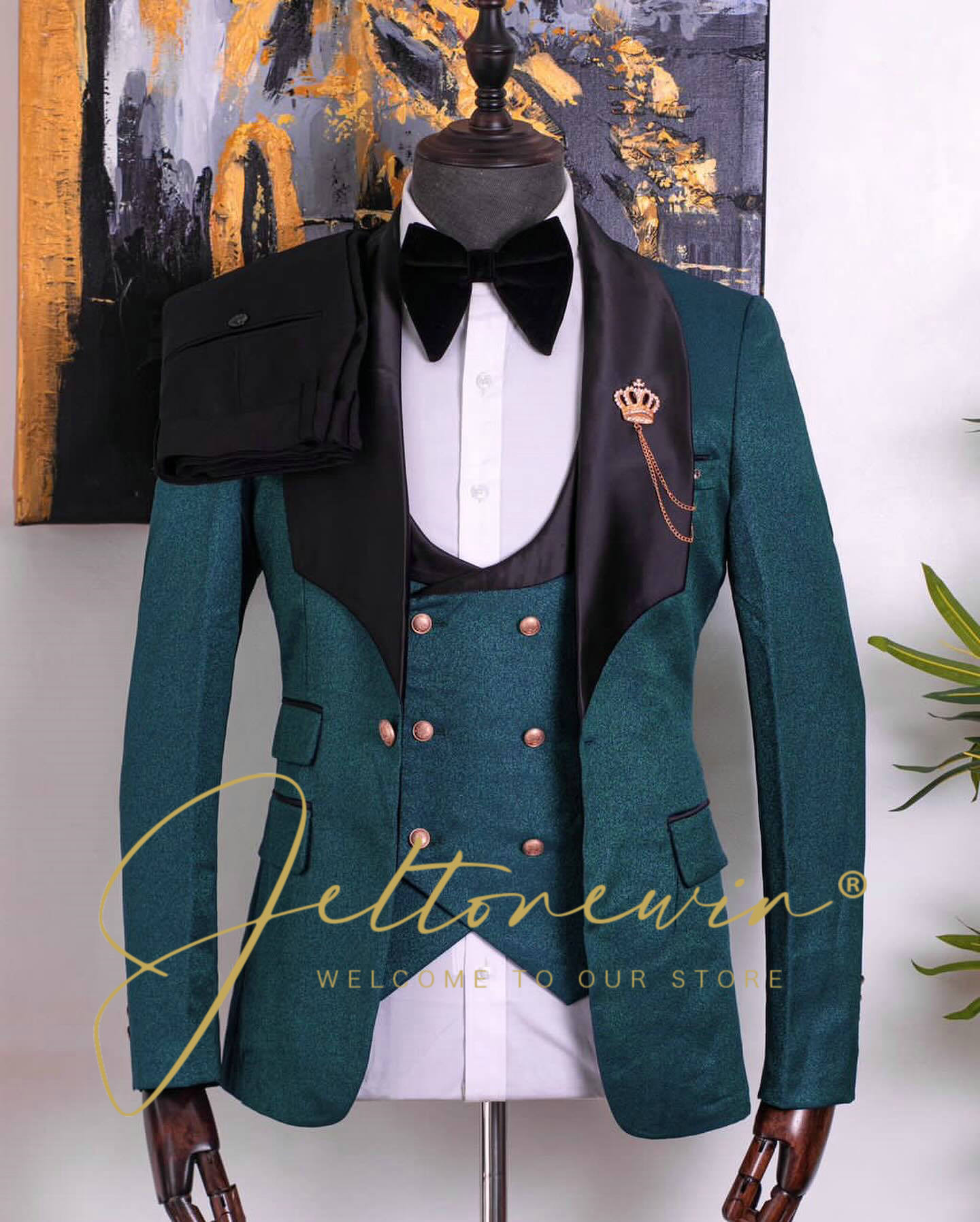 Groene driedelige smokingpakse - Men Formal Wear Green recensie en prijs