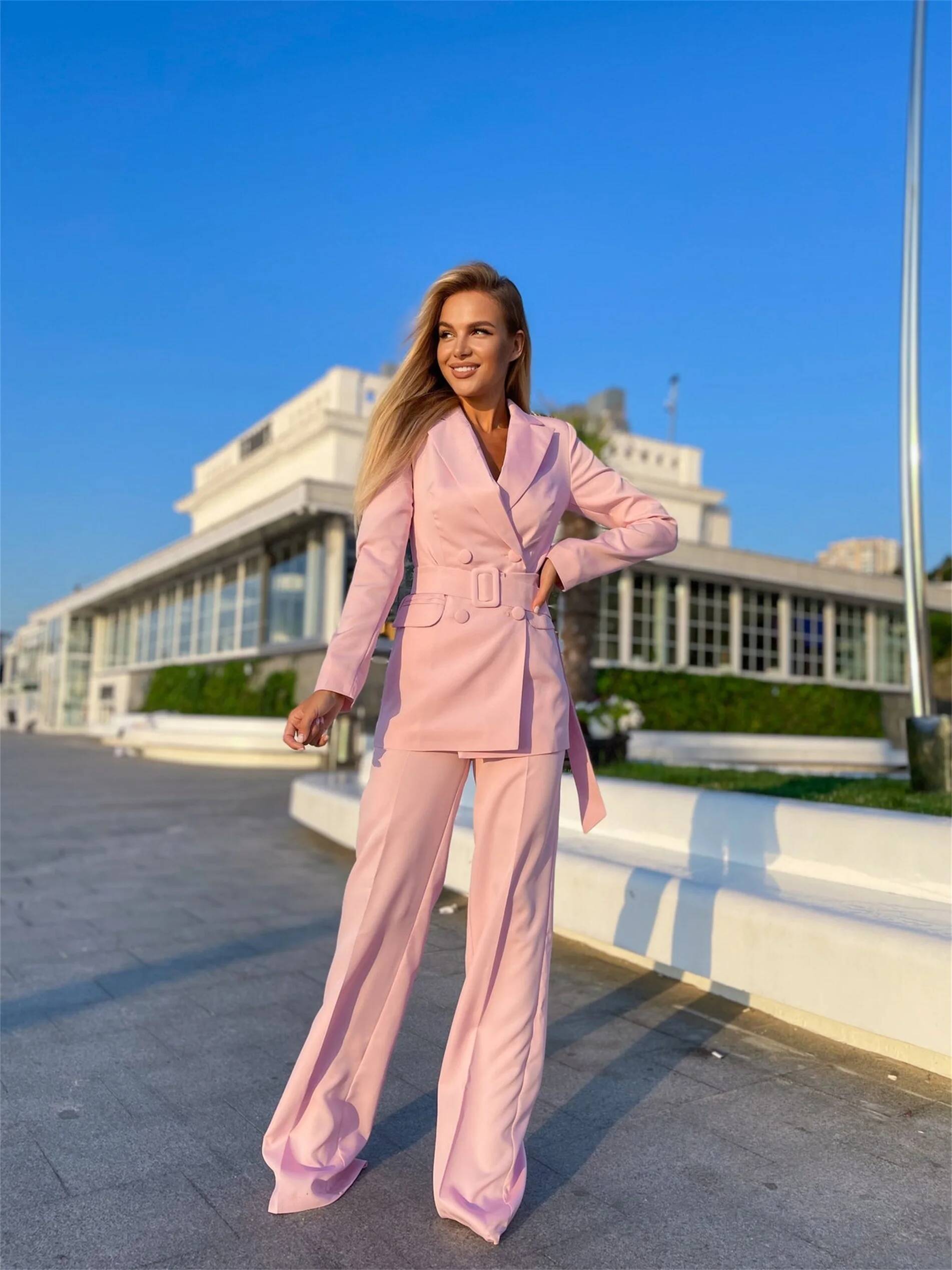 Dames roze pakken 2-delig zake - Double Breasted Blazer recensie en prijs