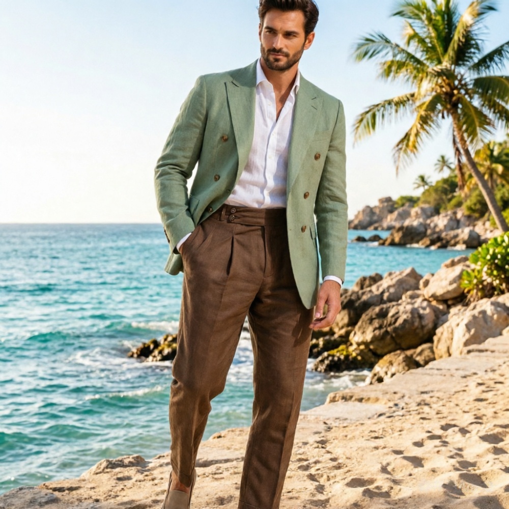 2-delig beige linnen herenpak, - Men'S Holiday Formal Wear recensie en prijs