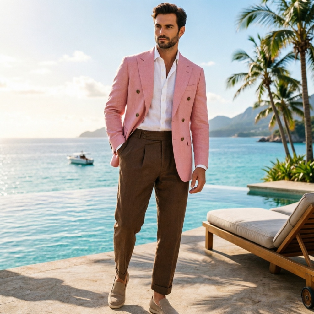 2-delig beige linnen herenpak, - Men'S Holiday Formal Wear recensie en prijs